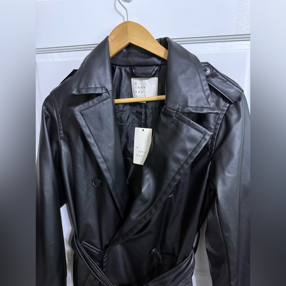NWT Women's Faux Leather Trench Coat - A New Day™ Black size Small - Picture 8 of 9